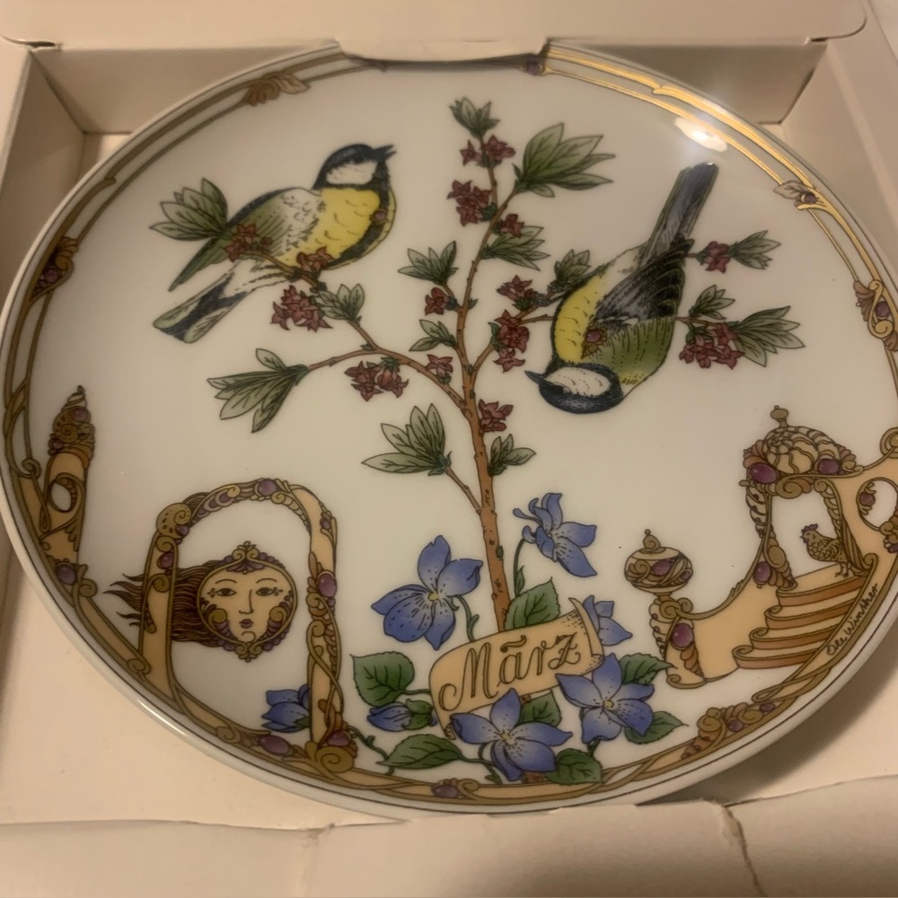 Decorative Plate with Birds and Floral Design